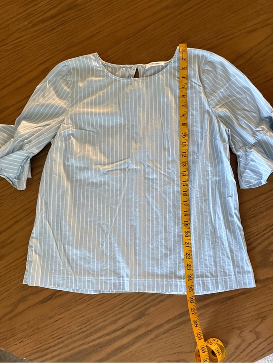 Calvin Klein Tops - Calvin Klein Light Blue Pinstripe Ruffle Sleeve Blouse Preppy